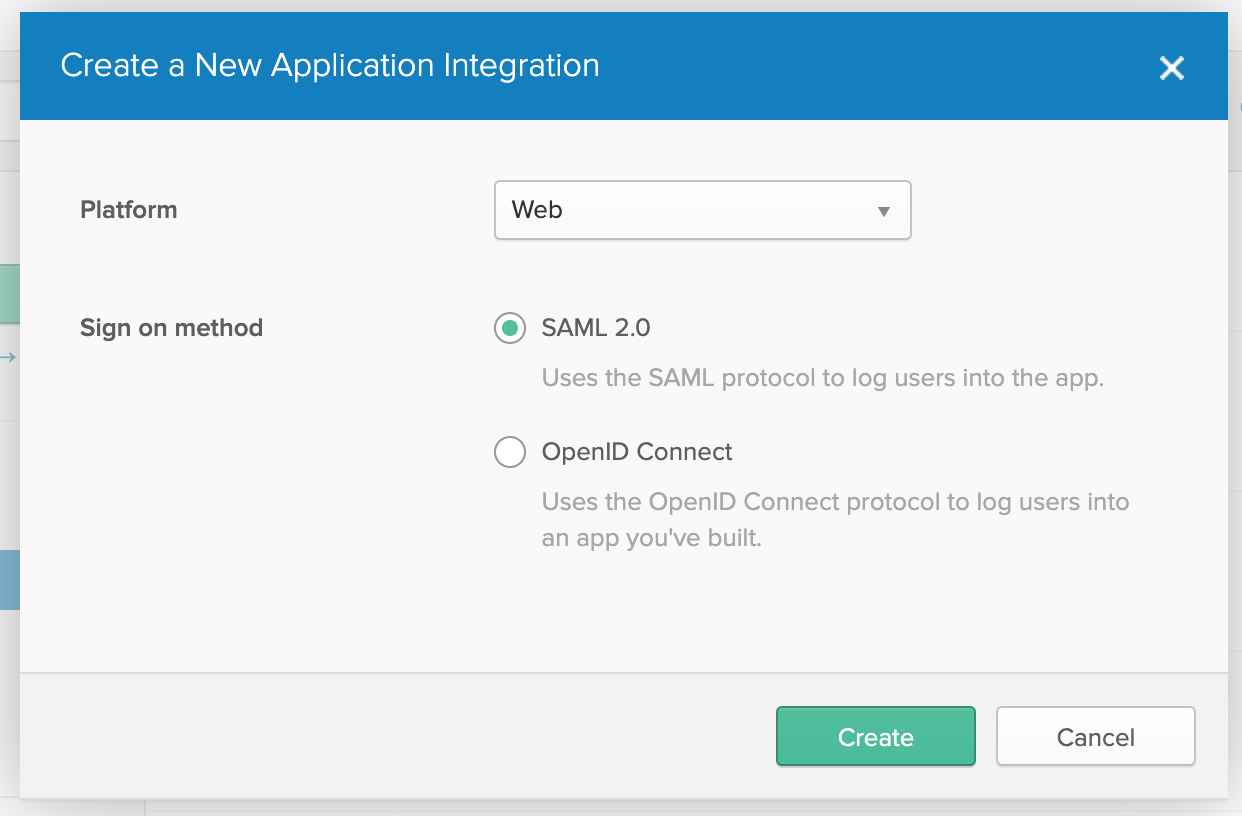 Okta Create new App