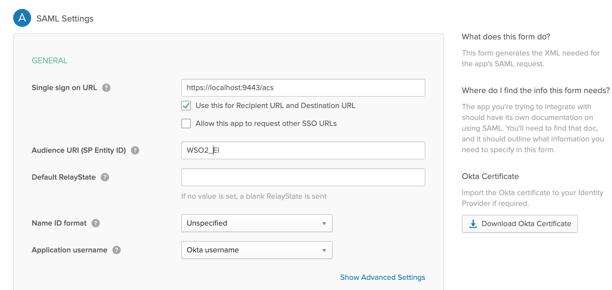 Okta SAML Settings